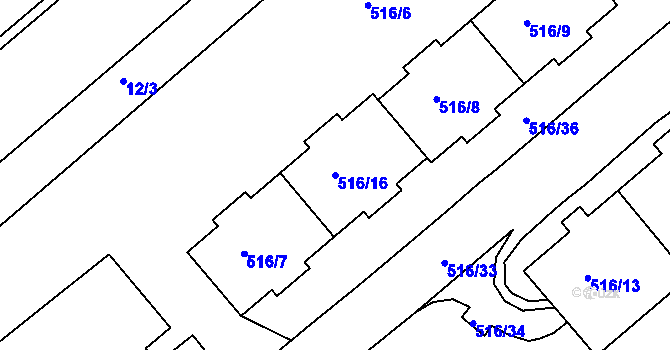 Parcela st. 516/16 v KÚ Střížkov, Katastrální mapa
