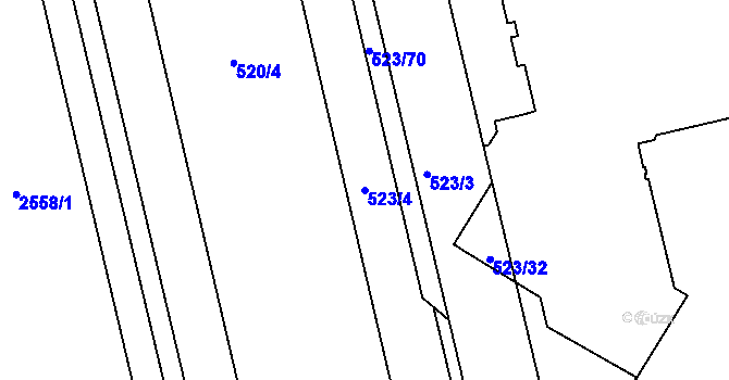 Parcela st. 523/4 v KÚ Střížkov, Katastrální mapa