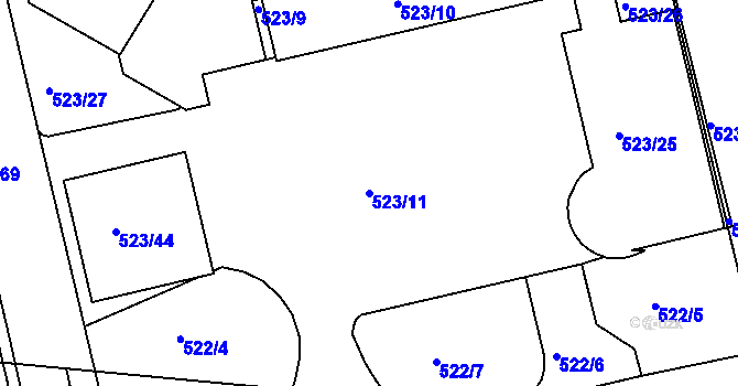 Parcela st. 523/11 v KÚ Střížkov, Katastrální mapa