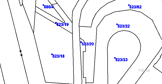Parcela st. 523/20 v KÚ Střížkov, Katastrální mapa