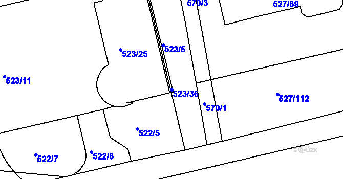 Parcela st. 523/36 v KÚ Střížkov, Katastrální mapa