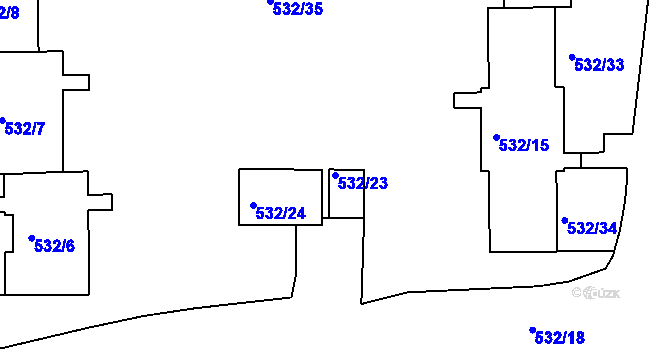 Parcela st. 532/23 v KÚ Střížkov, Katastrální mapa