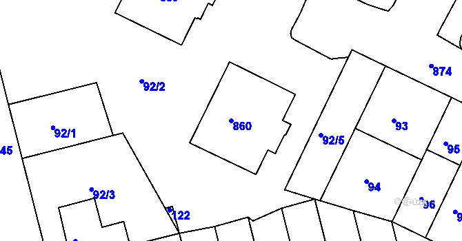 Parcela st. 860 v KÚ Střížkov, Katastrální mapa