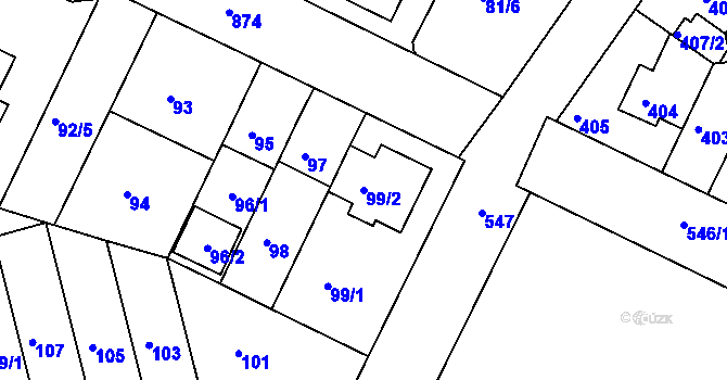 Parcela st. 99/2 v KÚ Střížkov, Katastrální mapa