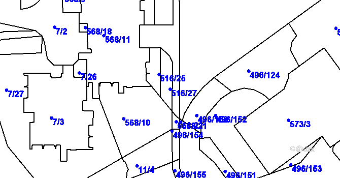Parcela st. 516/27 v KÚ Střížkov, Katastrální mapa