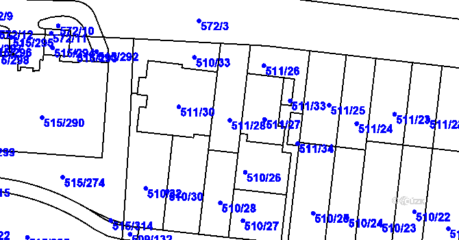 Parcela st. 511/28 v KÚ Střížkov, Katastrální mapa