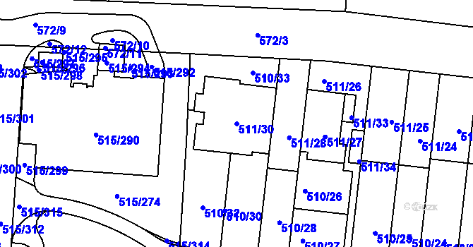 Parcela st. 511/30 v KÚ Střížkov, Katastrální mapa