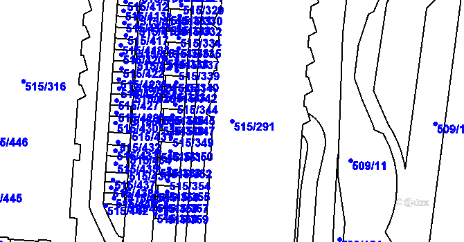 Parcela st. 515/291 v KÚ Střížkov, Katastrální mapa