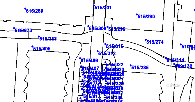 Parcela st. 515/312 v KÚ Střížkov, Katastrální mapa