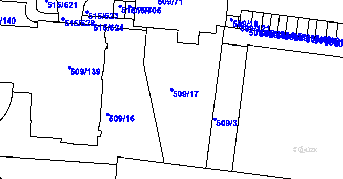 Parcela st. 509/17 v KÚ Střížkov, Katastrální mapa
