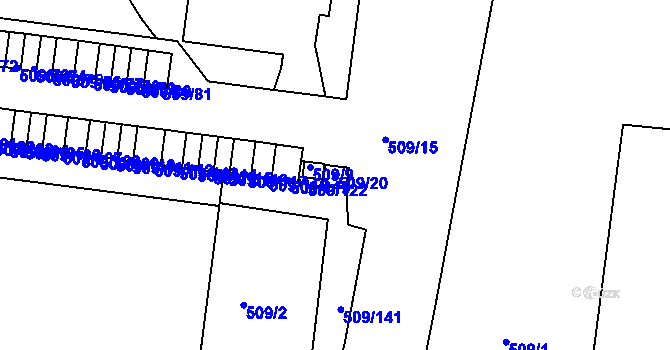 Parcela st. 509/20 v KÚ Střížkov, Katastrální mapa