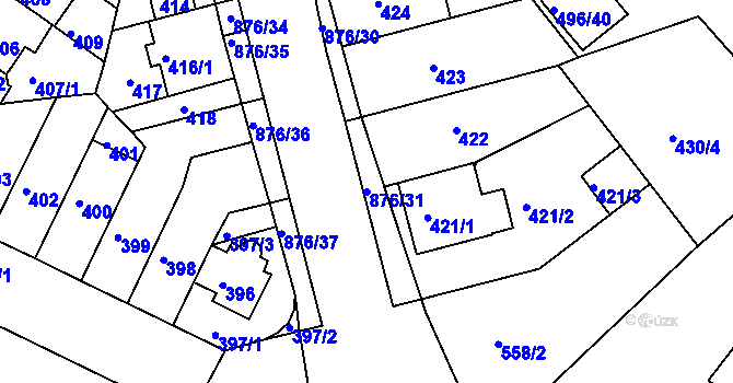 Parcela st. 876/31 v KÚ Střížkov, Katastrální mapa