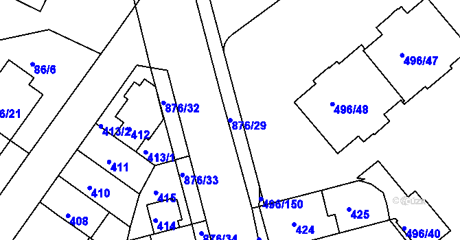 Parcela st. 876/29 v KÚ Střížkov, Katastrální mapa
