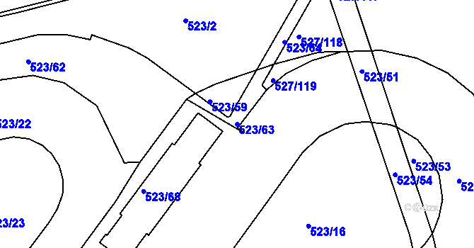 Parcela st. 523/63 v KÚ Střížkov, Katastrální mapa