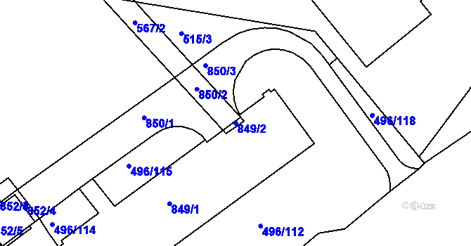 Parcela st. 849/2 v KÚ Střížkov, Katastrální mapa