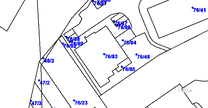 Parcela st. 76/83 v KÚ Střížkov, Katastrální mapa