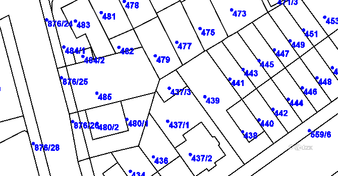 Parcela st. 437/3 v KÚ Střížkov, Katastrální mapa