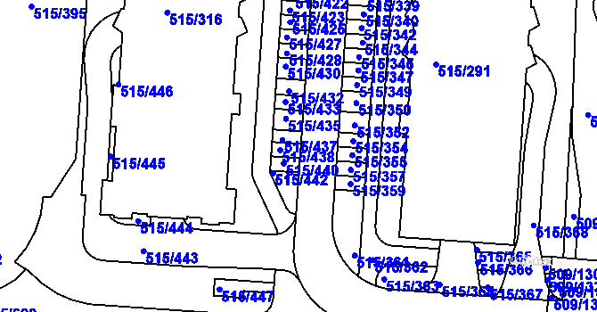 Parcela st. 515/439 v KÚ Střížkov, Katastrální mapa