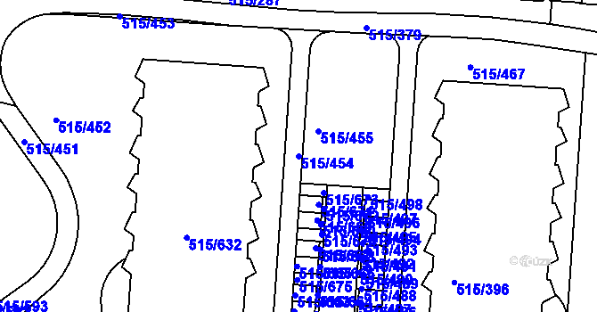 Parcela st. 515/454 v KÚ Střížkov, Katastrální mapa