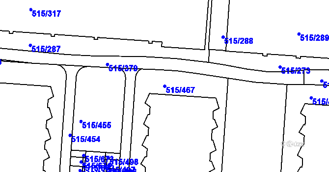 Parcela st. 515/467 v KÚ Střížkov, Katastrální mapa