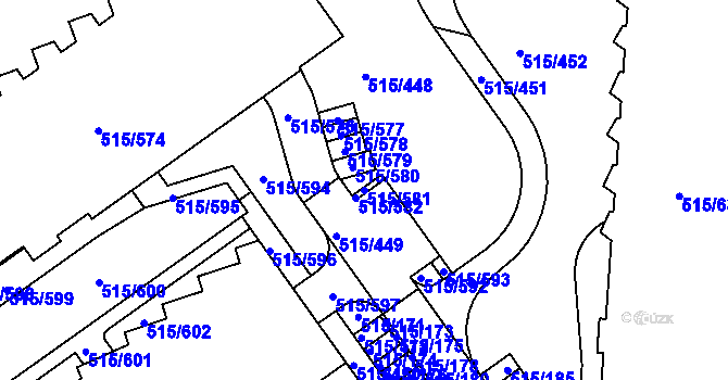 Parcela st. 515/581 v KÚ Střížkov, Katastrální mapa