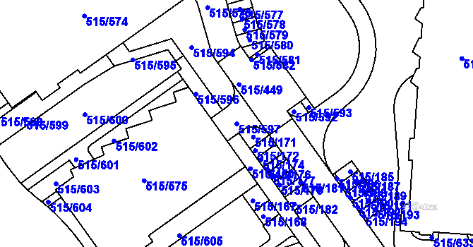 Parcela st. 515/597 v KÚ Střížkov, Katastrální mapa