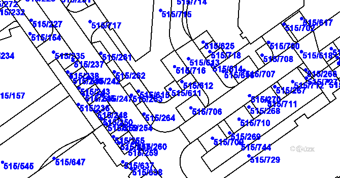 Parcela st. 515/611 v KÚ Střížkov, Katastrální mapa