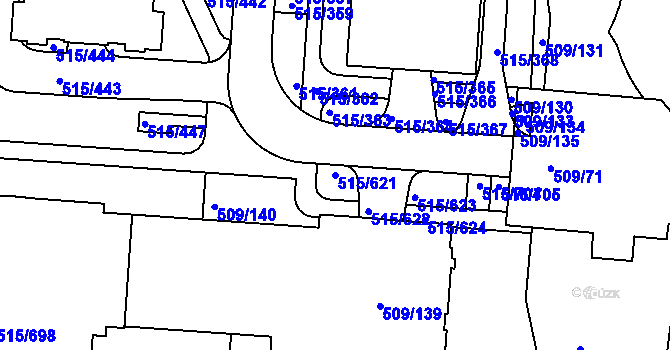 Parcela st. 515/621 v KÚ Střížkov, Katastrální mapa