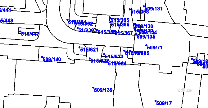 Parcela st. 515/623 v KÚ Střížkov, Katastrální mapa