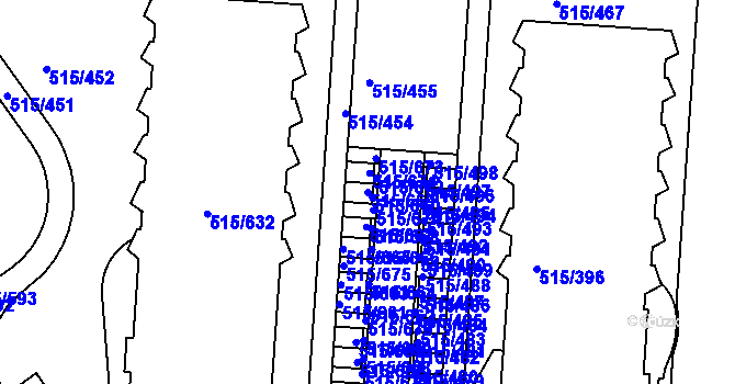 Parcela st. 515/669 v KÚ Střížkov, Katastrální mapa