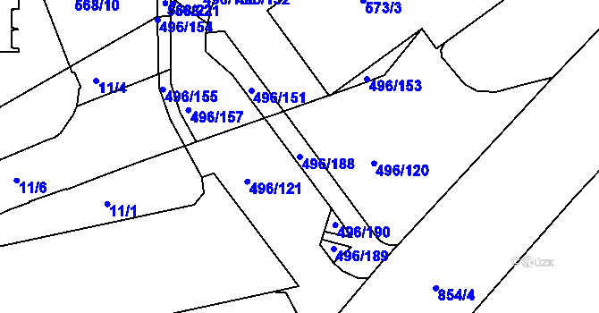 Parcela st. 496/188 v KÚ Střížkov, Katastrální mapa