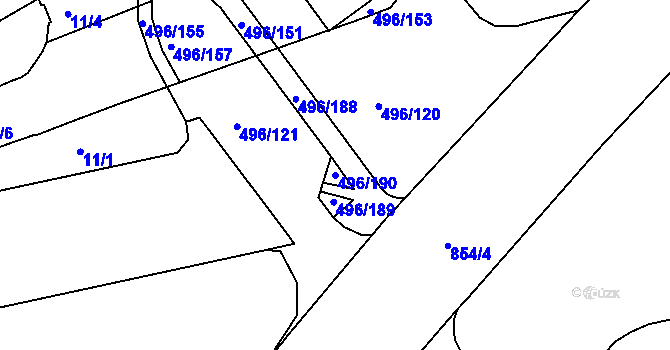Parcela st. 496/190 v KÚ Střížkov, Katastrální mapa