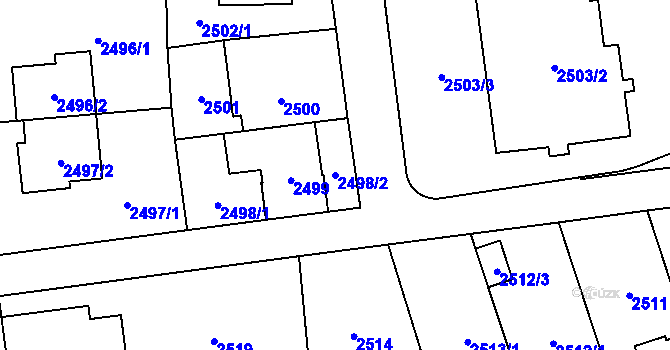 Parcela st. 2498/2 v KÚ Libeň, Katastrální mapa