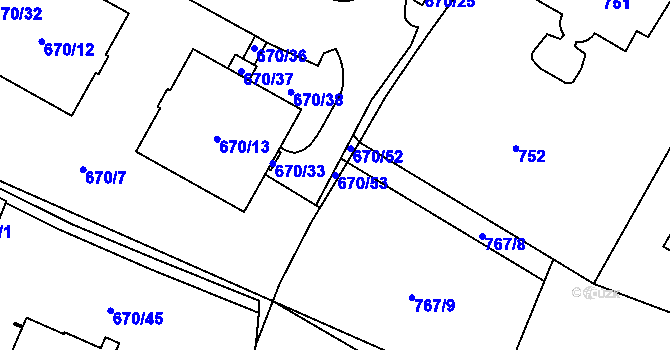 Parcela st. 670/53 v KÚ Libeň, Katastrální mapa