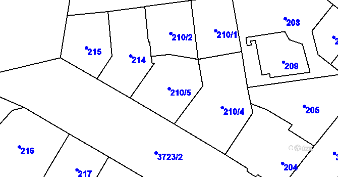 Parcela st. 210/5 v KÚ Libeň, Katastrální mapa