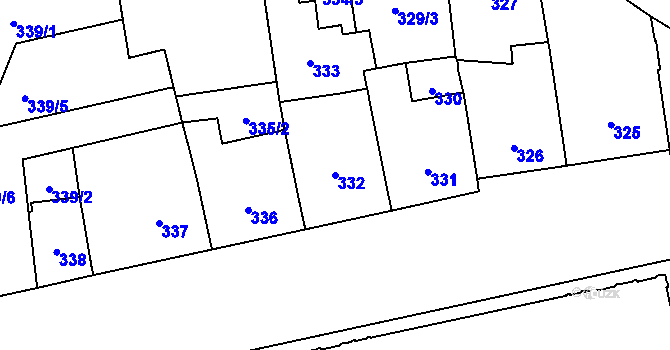 Parcela st. 332 v KÚ Libeň, Katastrální mapa