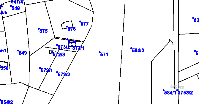 Parcela st. 571 v KÚ Libeň, Katastrální mapa