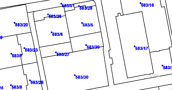 Parcela st. 583/29 v KÚ Libeň, Katastrální mapa
