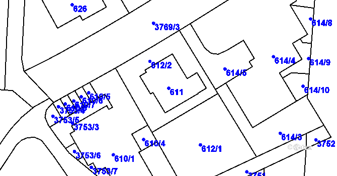 Parcela st. 611 v KÚ Libeň, Katastrální mapa