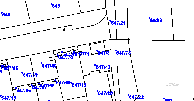 Parcela st. 647/3 v KÚ Libeň, Katastrální mapa
