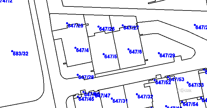 Parcela st. 647/5 v KÚ Libeň, Katastrální mapa