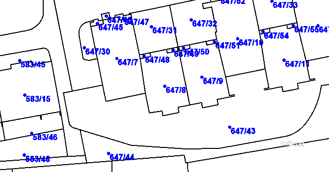 Parcela st. 647/8 v KÚ Libeň, Katastrální mapa