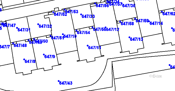 Parcela st. 647/11 v KÚ Libeň, Katastrální mapa