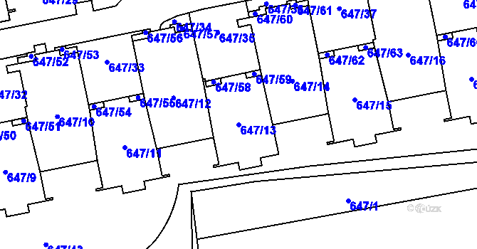 Parcela st. 647/13 v KÚ Libeň, Katastrální mapa