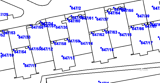 Parcela st. 647/14 v KÚ Libeň, Katastrální mapa