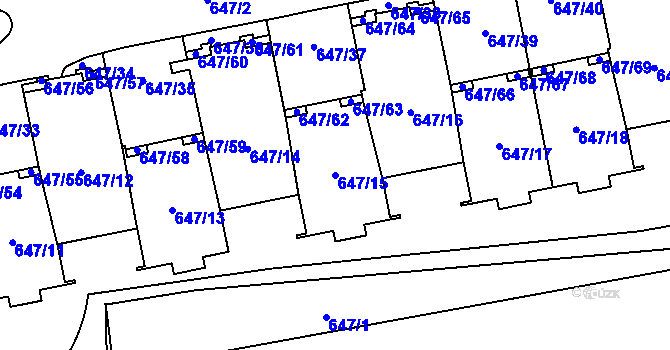 Parcela st. 647/15 v KÚ Libeň, Katastrální mapa