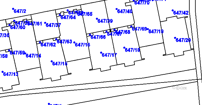 Parcela st. 647/17 v KÚ Libeň, Katastrální mapa