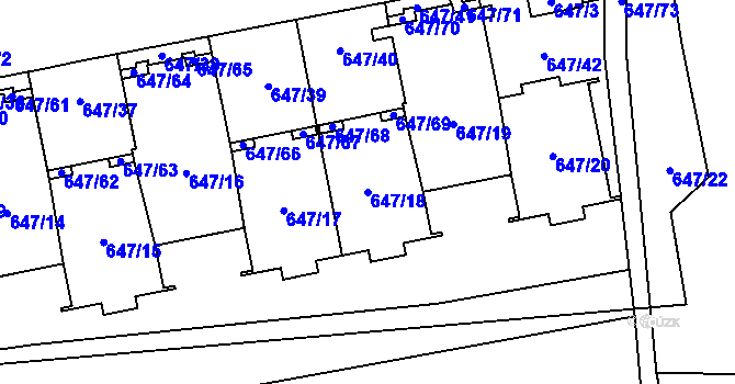 Parcela st. 647/18 v KÚ Libeň, Katastrální mapa