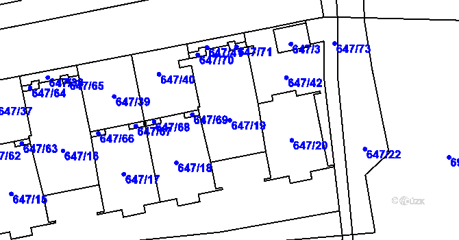 Parcela st. 647/19 v KÚ Libeň, Katastrální mapa