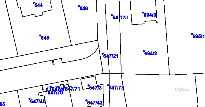 Parcela st. 647/21 v KÚ Libeň, Katastrální mapa